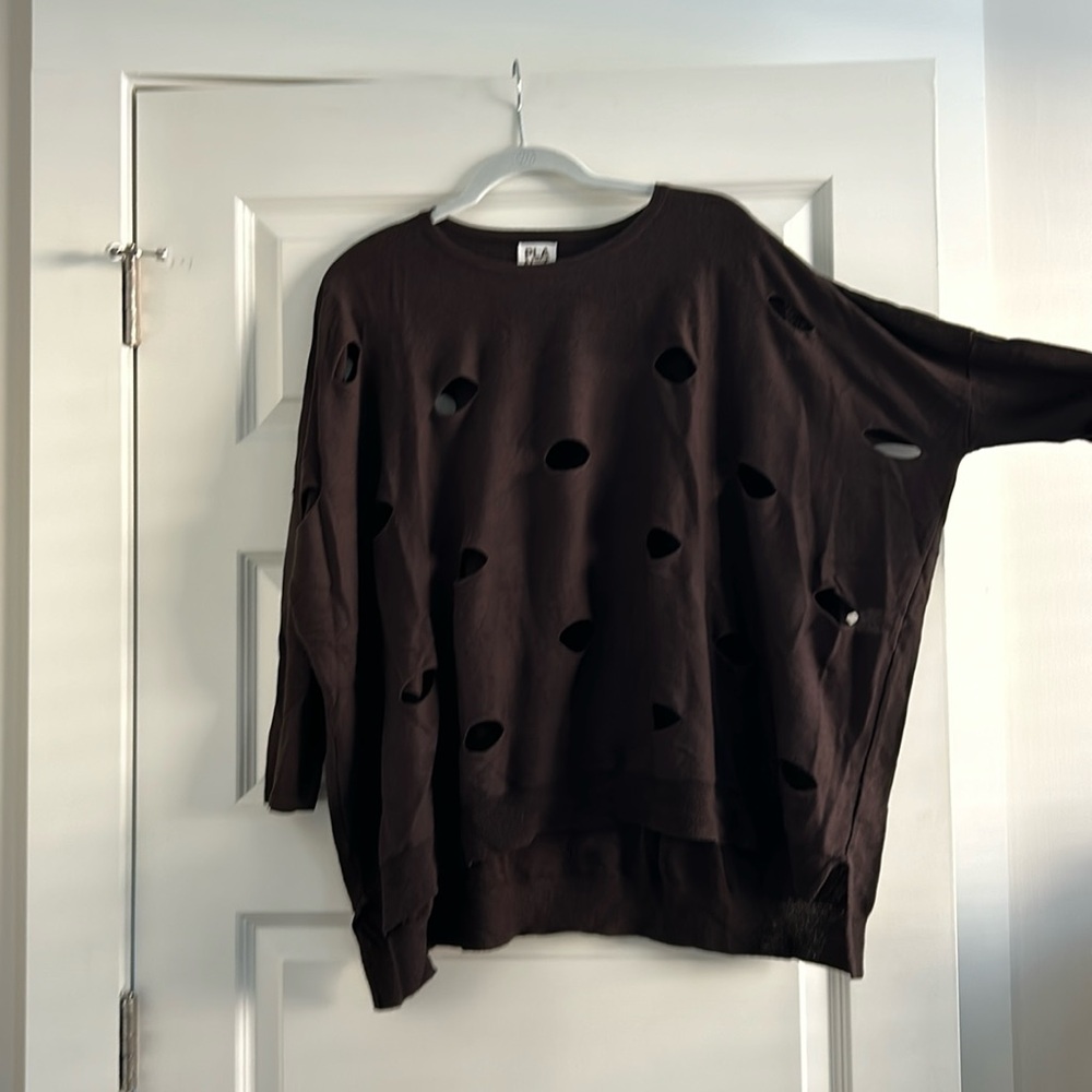 Planet one size hole sweater. Cotton Pima and modal. Chocolate brown.